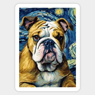 English Bulldog Dog Breed Painting in a Van Gogh Starry Night Art Style Sticker